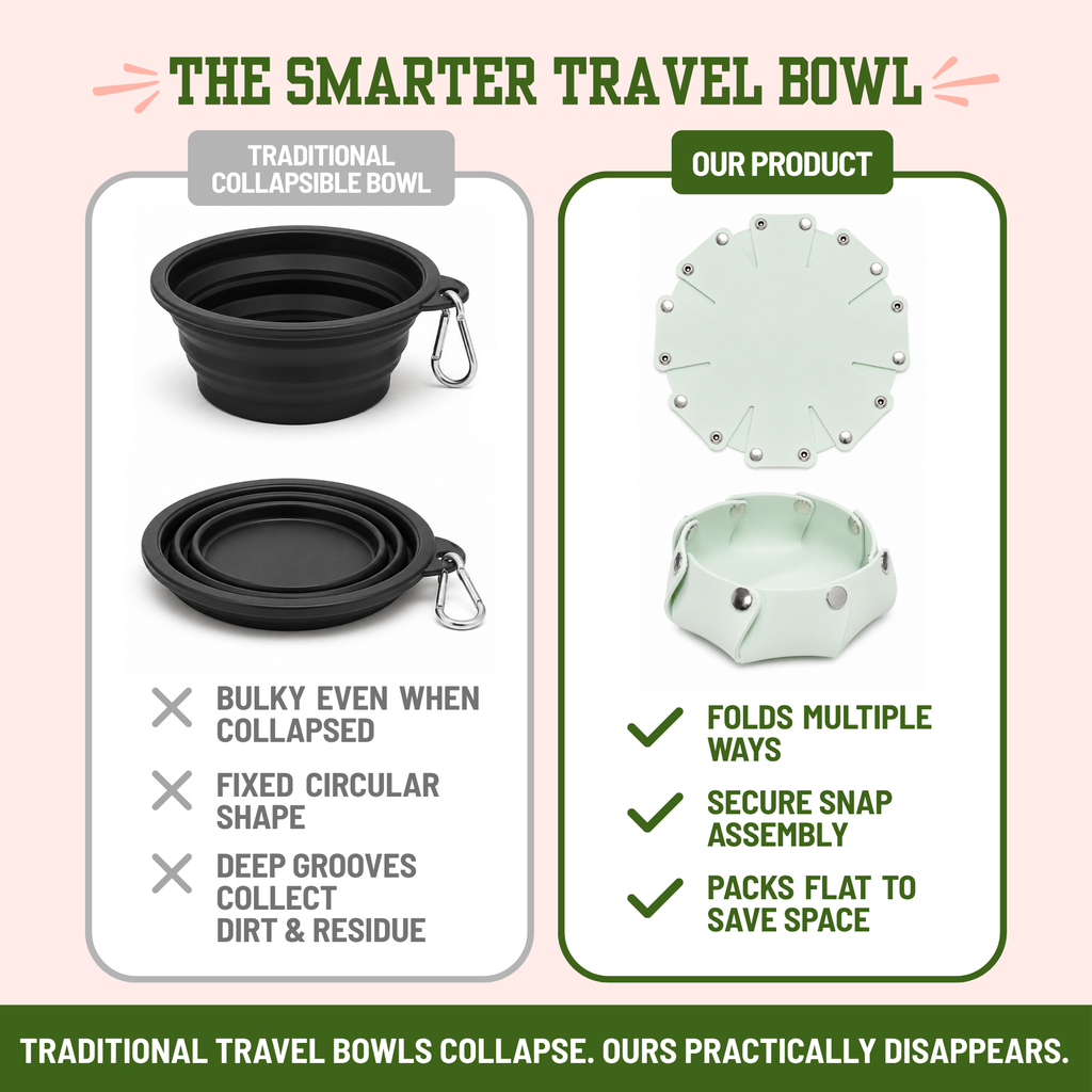 Snap Serve™ Portable Silicone Pet Bowl | Packs Flat to Save Space