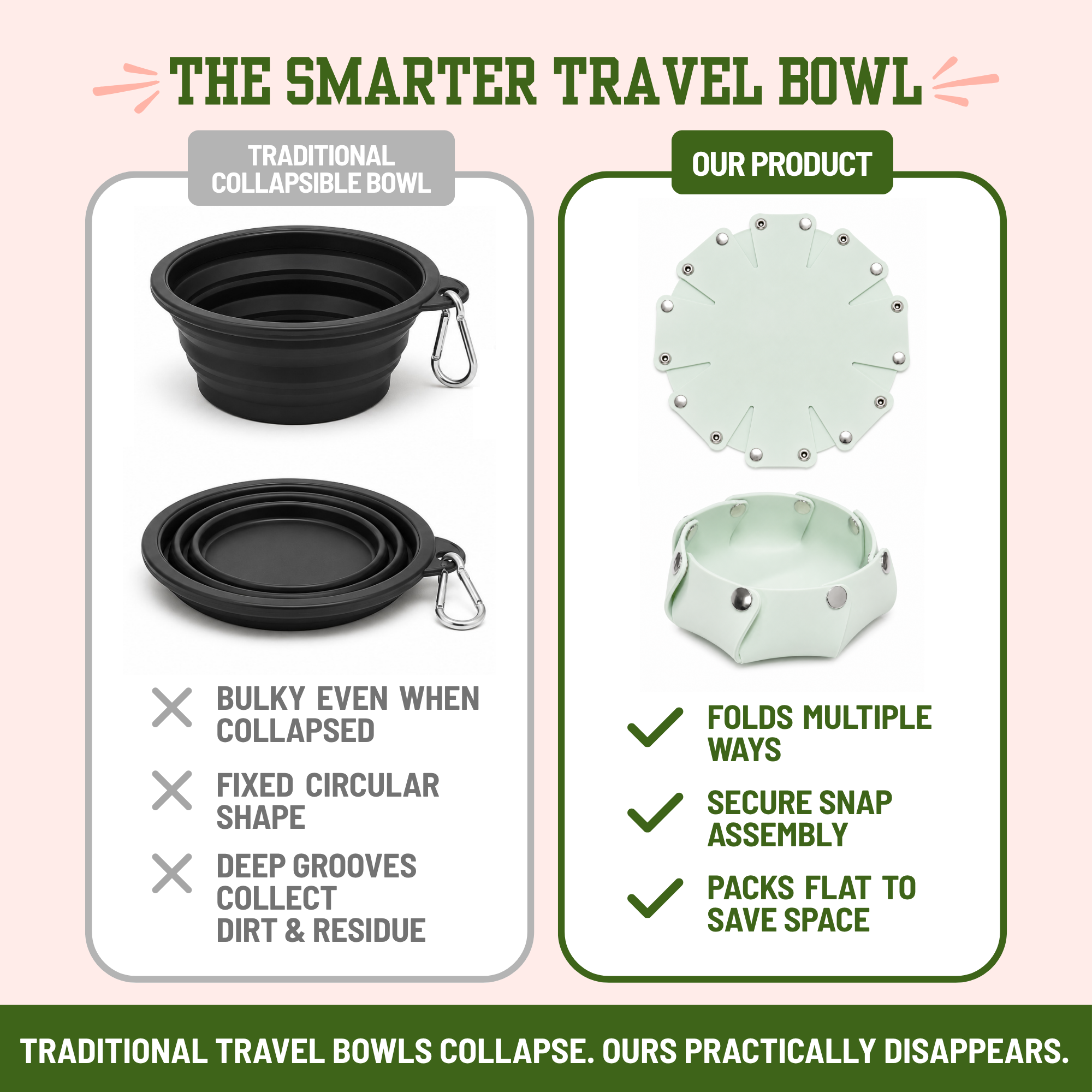 Snap Serve™ Portable Silicone Pet Bowl | Packs Flat to Save Space