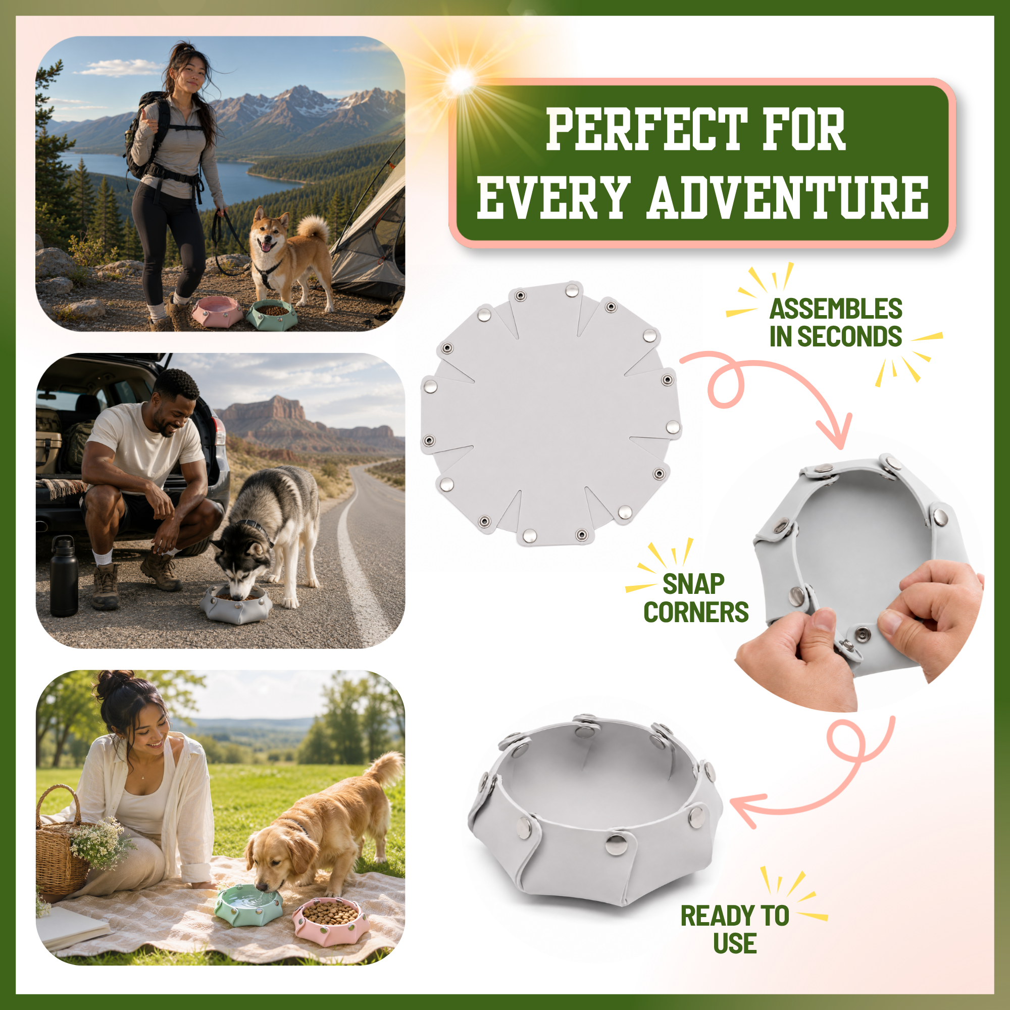 Snap Serve™ Portable Silicone Pet Bowl | Packs Flat to Save Space