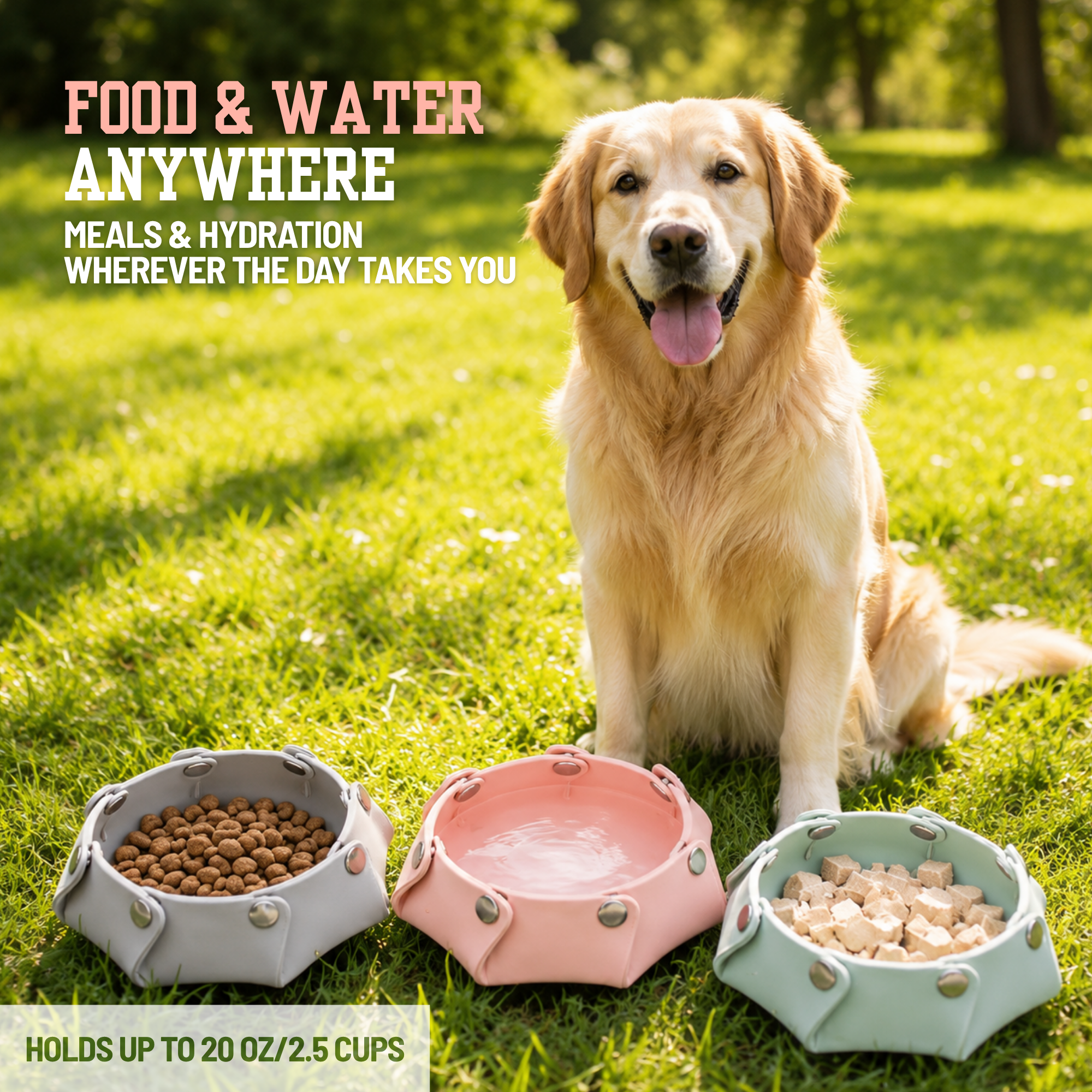 Snap Serve™ Portable Silicone Pet Bowl | Packs Flat to Save Space